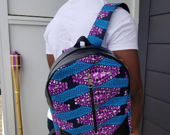 Tunde  Mini Ankara Backpack with Faux leather