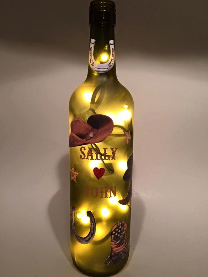 Western Theme Personalized Wine Bottle Light Etsy