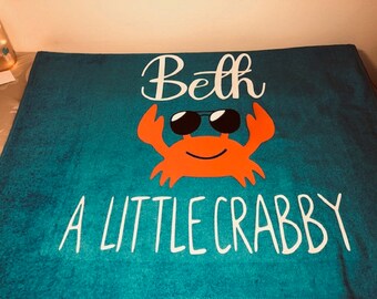 Beach Towel, A Little Crabby, Personalized