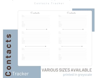 Contacts Tracker - Travelers Notebook Inserts - Printed Refill