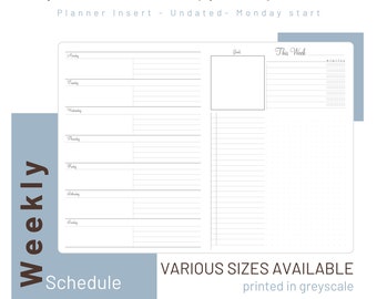 Weekly Planner - Undated - Travelers Notebook Inserts - Printed Refill - 021