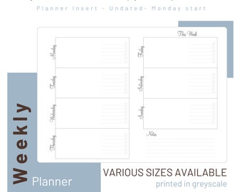 Weekly Planner - Undated - Travelers Notebook Inserts - Printed Refill - 003