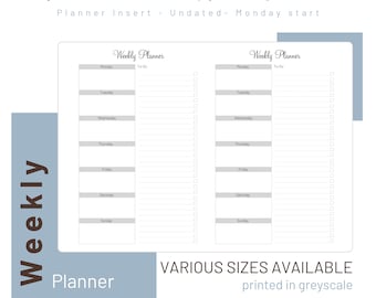 Weekly Planner - Undated - Travelers Notebook Inserts - Printed Refill - 005