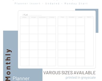 MO2P Planner - Monthly Undated - Travelers Notebook Inserts - Printed Refill - 004