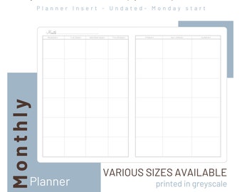 MO2P Planner - Monthly Undated - Travelers Notebook Inserts - Printed Refill - 001