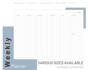 Weekly Planner - Undated - Travelers Notebook Inserts - Printed Refill - 020