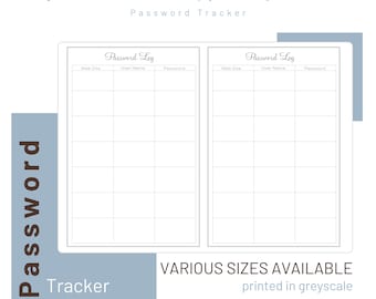 Password Tracker - Travelers Notebook Inserts - Printed Refill