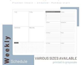 Weekly Planner - Undated - Travelers Notebook Inserts - Printed Refill - 012
