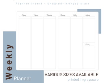 Weekly Planner - Undated - Travelers Notebook Inserts - Printed Refill - 019