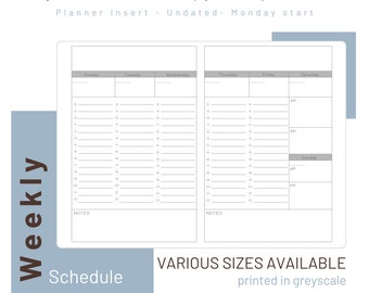Weekly Planner - Undated - Travelers Notebook Inserts - Printed Refill - 015