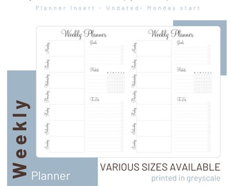 Weekly Planner - Undated - Travelers Notebook Inserts - Printed Refill - 006