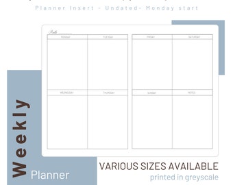 Weekly Planner - Undated - Travelers Notebook Inserts - Printed Refill - 010