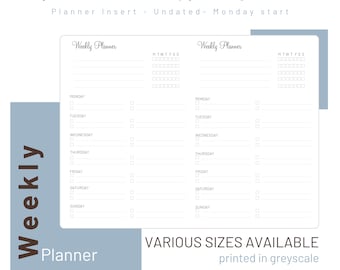 Weekly Planner - Undated - Travelers Notebook Inserts - Printed Refill - 018