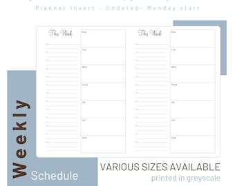 Weekly Planner - Undated - Travelers Notebook Inserts - Printed Refill - 022