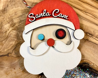 Santa cam with acrylic lens, hanger and magnet, naughty or nice, Santa's surveillance, Christmas ornament, Santa magnet, fun Christmas decor