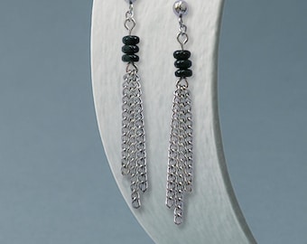 11th Anniversary Stainless Steel and Onyx Earrings Gift