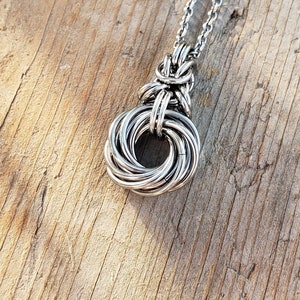11 Steel Rings Love Knot Necklace, 11th Anniversary Wedding Gift for Wife Stainless Steel Necklace, Steel Anniversary