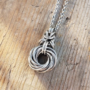 11 Steel Rings Love Knot Necklace, 11th Anniversary Wedding Gift for Wife Stainless Steel Necklace, Steel Anniversary image 1