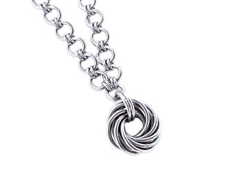 11 Steel Rings Love Knot Necklace, 11th Anniversary Wedding Gift for Wife Stainless Steel Necklace, Steel Anniversary