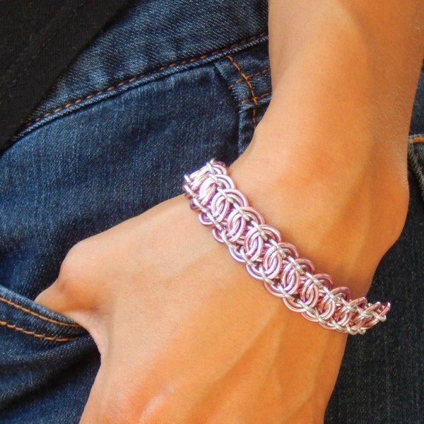 Pink Bracelet, Unique Bracelet, Feminine Bracelet, Chainmaille Bracelet, Statement Bracelet, Sexy Jewelry, Handmade Bracelet, Gifts