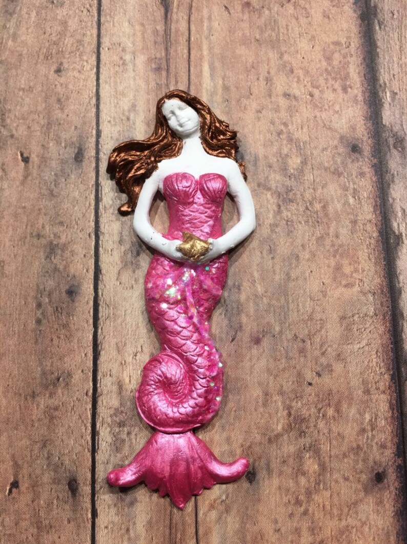 Pink Mermaids Sea goddesses Sea creatures Mermaid ornaments Beach decor Coastal trim Clay mermaids