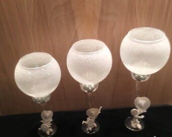 White Coastal candle holders 3 piece candle holder centerpiece White wedding candles 3 piece White coastal candle holders