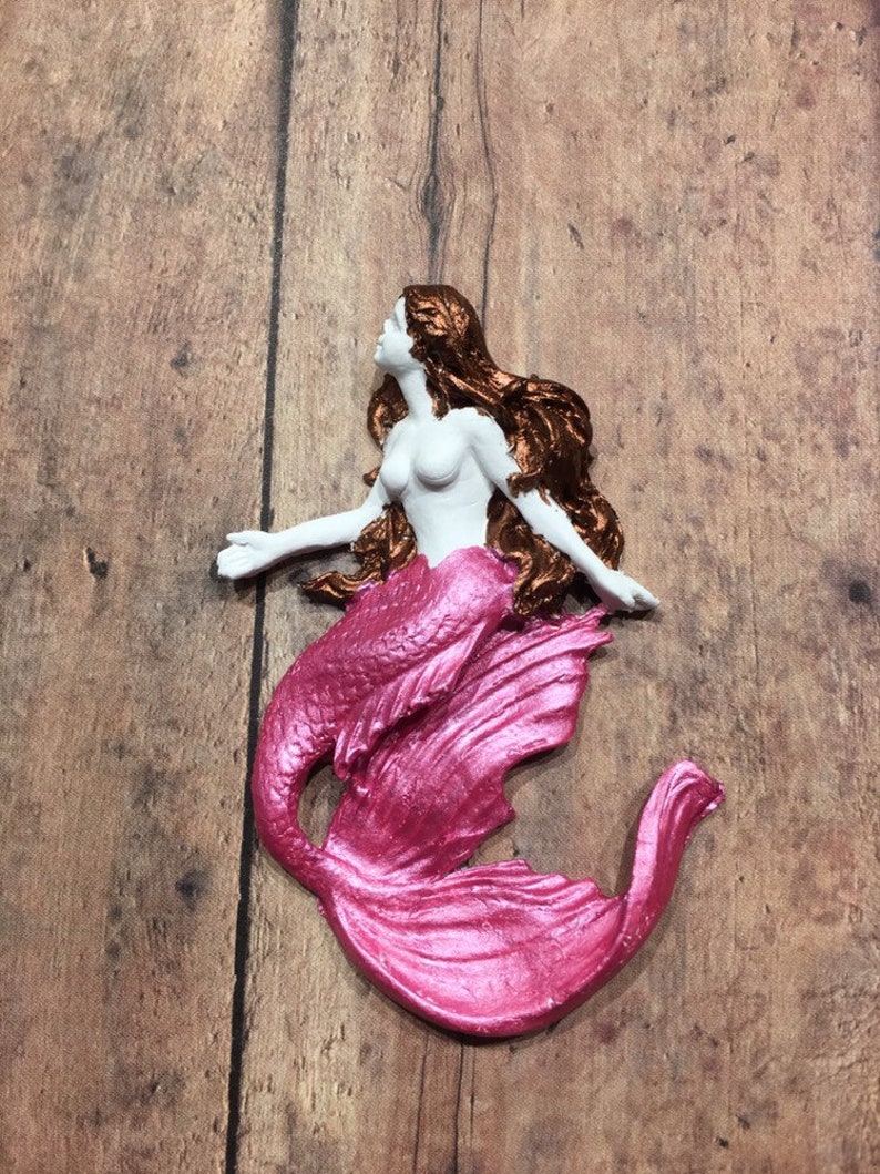 Pink Mermaids    Sea goddesses   Sea creatures    Mermaid ornaments    Beach decor    Coastal trim    Clay mermaids