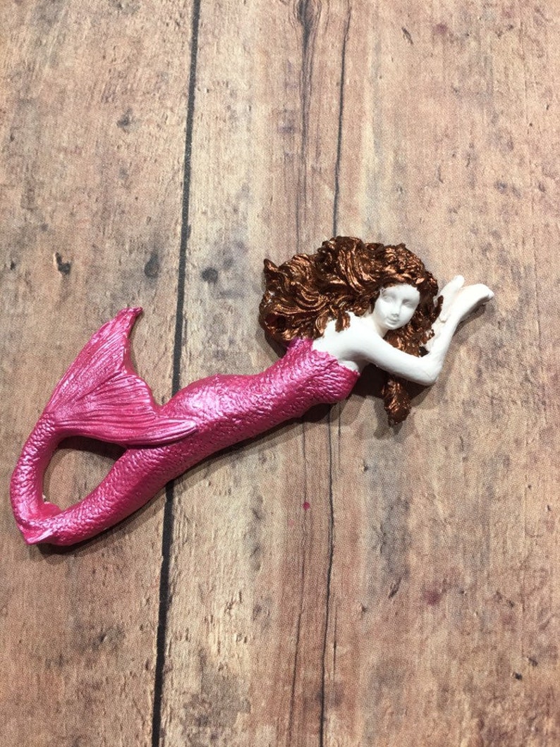 Pink Mermaids Sea goddesses Sea creatures Mermaid ornaments Beach decor Coastal trim Clay mermaids