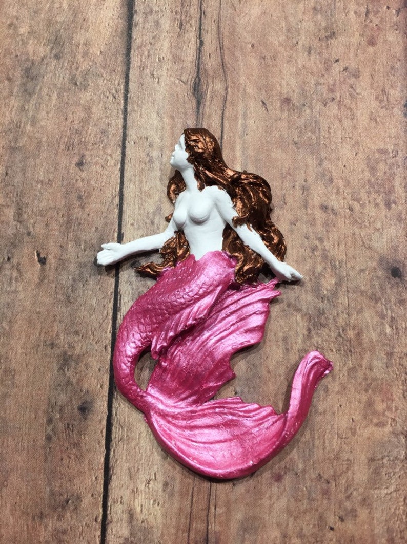 Pink Mermaids Sea goddesses Sea creatures Mermaid ornaments Beach decor Coastal trim Clay mermaids