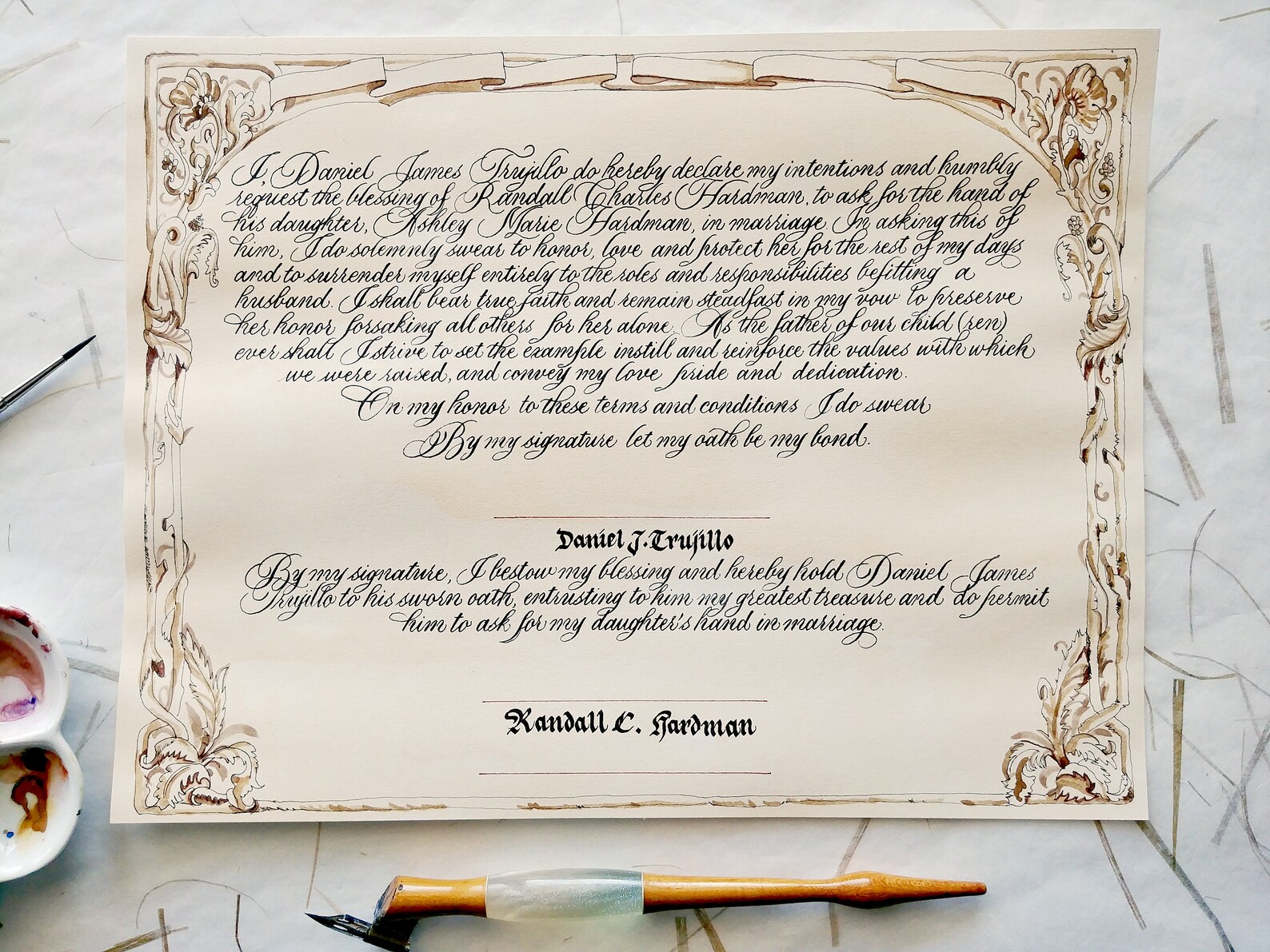 Quaker Marriage Certificate With Hand Drawn and Hand - Etsy
