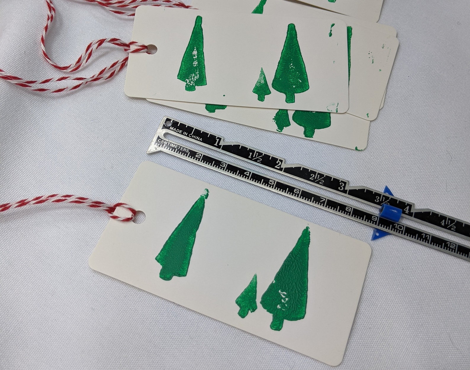 Tag Trees hand printed set of 6 Etsy