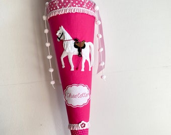 Schultüte Pferd pink mit Sattel