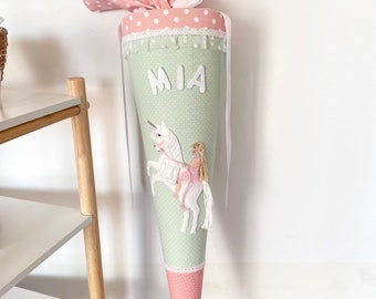 Schultüte Einhorn mit Reiterin rosa mintgrün