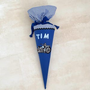 Kita Tüte Junge Motorrad personalisiert mit Name, Geschwistertüte Junge Bike, Trosttüte Junge blau, Geschenk 35 cm