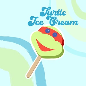 Jaren 90 Turtle Ice Cream Sticker - Laptop Sticker - throwback Sticker - Cute - Party Favor - Kids Activity - Ice Cream Social