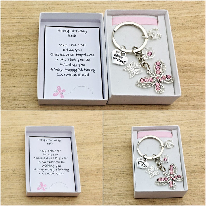 SISTER Keyring. Personalised Heart Flowers AUNTIE NIECE DAUGHTER Bag Charm