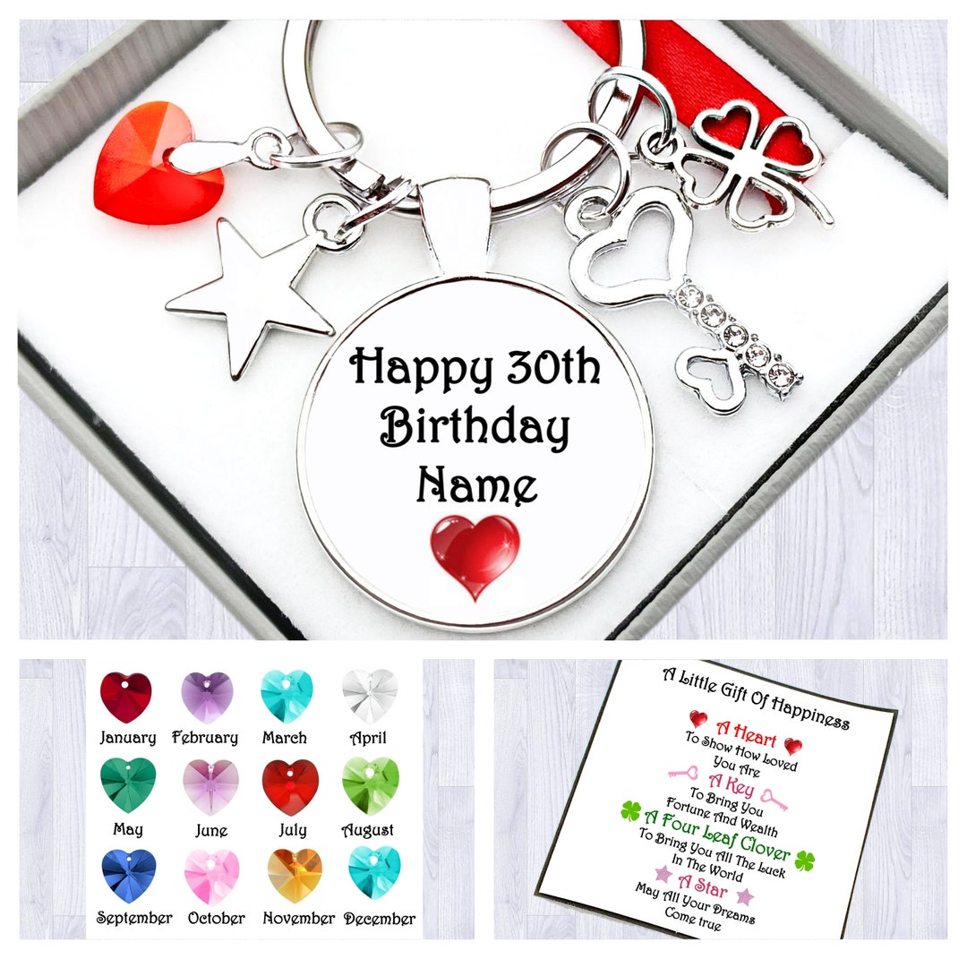 Personalised Lilac Charm Keyring - 60th 70th 80th Birthday Gift With Gift Box