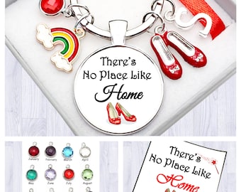 Wizard Of Oz Gift. Personalised Initial. There's No Place Like Home. Cabochon Keyring. Birthstone. Box. Bag. Gift Card