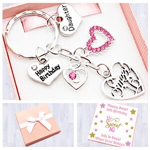 16th Birthday Gift. Sweet 16th Keyring. Sixteenth Birthday. 16th Keepsake. Choice of Heart Charm. Gift Box and Gift Card