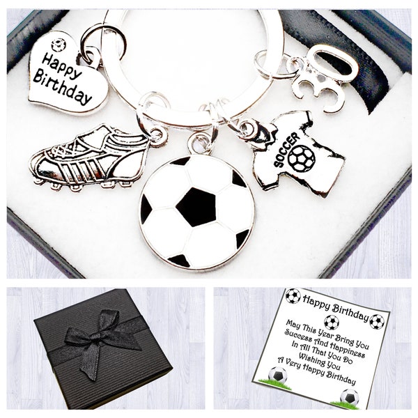 18th Birthday Gift. Football Gift. Footballer Keyring. Number/Heart Charm. Charm Keyring. .Box. Gift Card