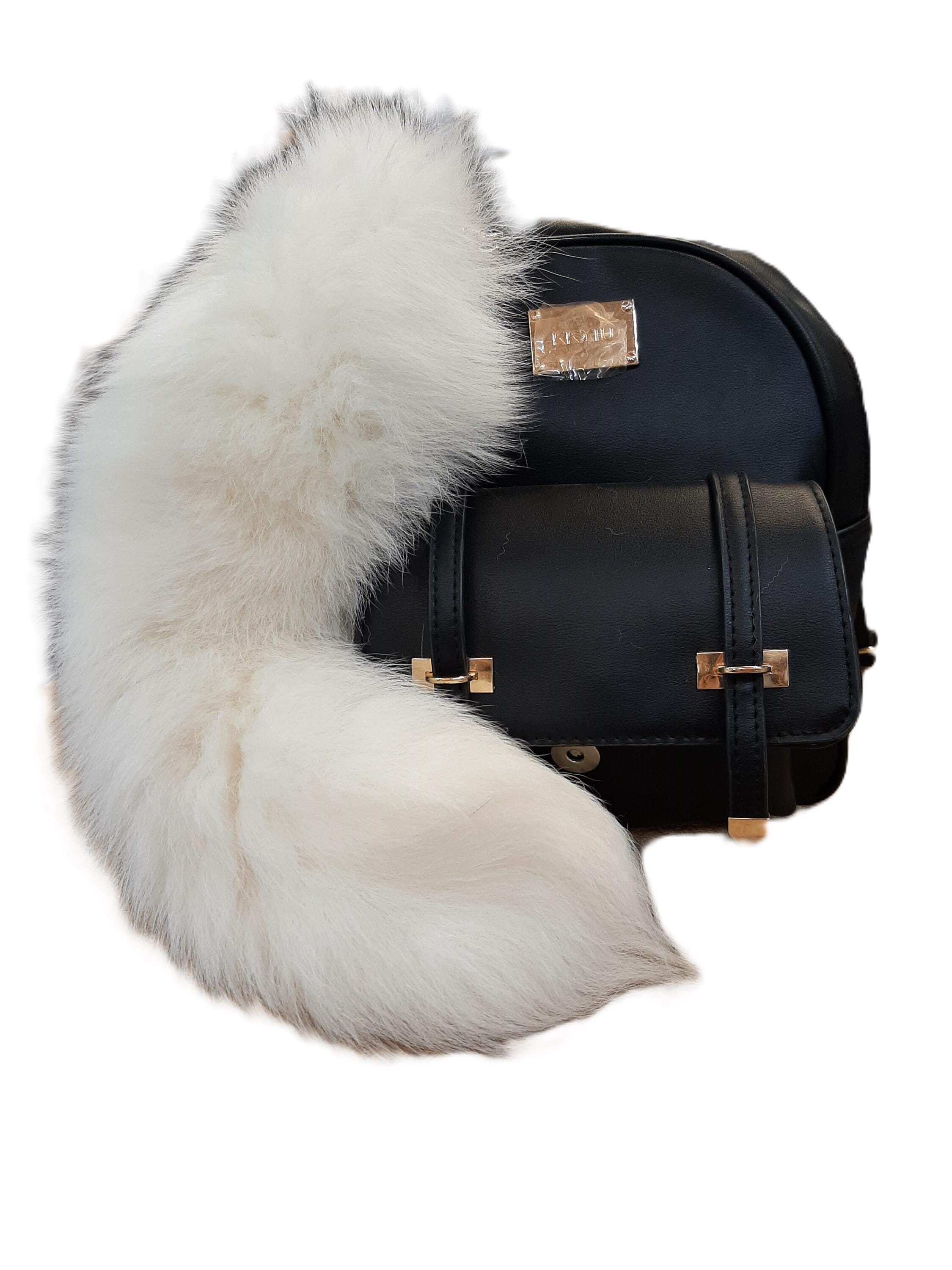 Snow White Arctic Fox Tail, Real Fur Keychain (12-14