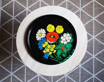 Soviet metal tin enamel tray serving platter plate floral flower collection russian ussr 70s folk art round gift present