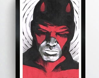 Arte original em formato A4 do Demolidor Vermelho