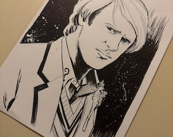 Ilustración original de Peter Davison de Doctor Who A4