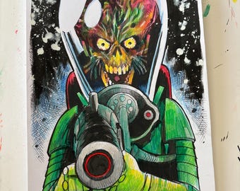 Arte original em formato A4 de Marte Ataca
