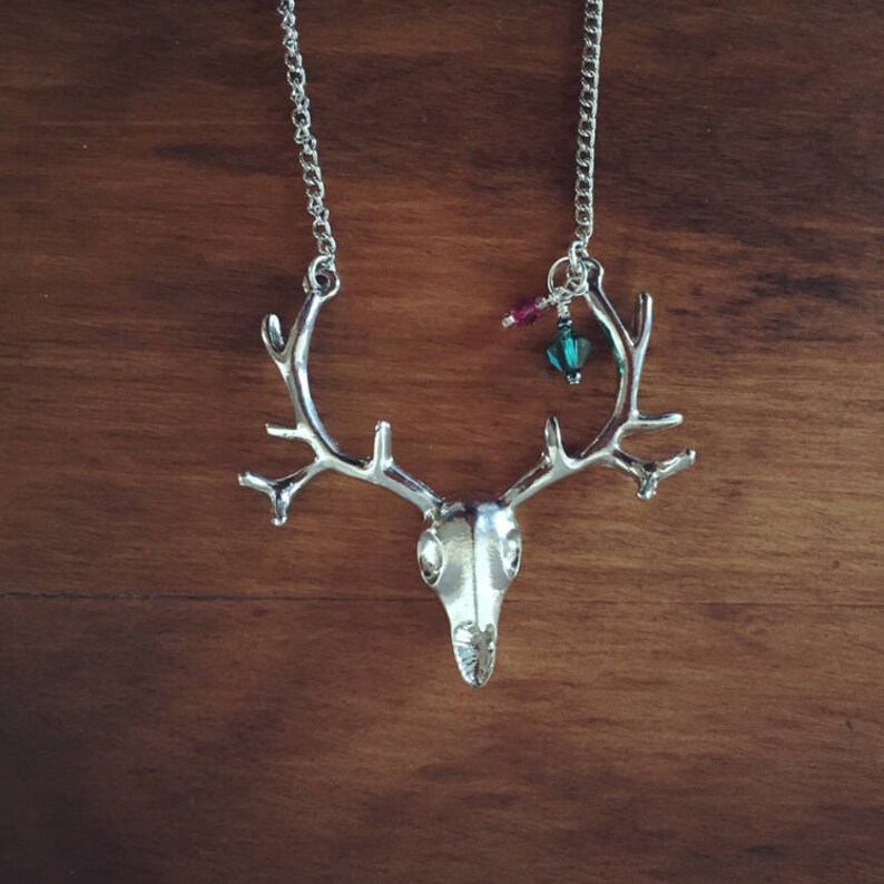 Deer Jewelry Deer Necklace Skullborough Fair Necklace silveremerald Hunting Deer Accessories Nature Jewelry Hunting Necklace