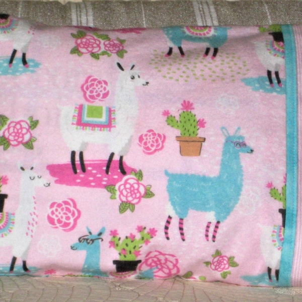 Travel pillowcase flannel toddler pillow case kids with llamas wearing colorful blanket fits 12 x 16 pillow.