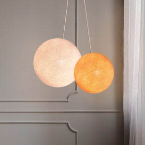 CREATIVECOTTON Two-light height-adjustable LED pendant lamp with handcrafted cotton balls (Sunrise version)