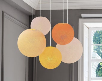 CREATIVECOTTON exclusive and height-adjustable 5-bulb LED hanging lamp with handcrafted cotton balls - Sunrise version