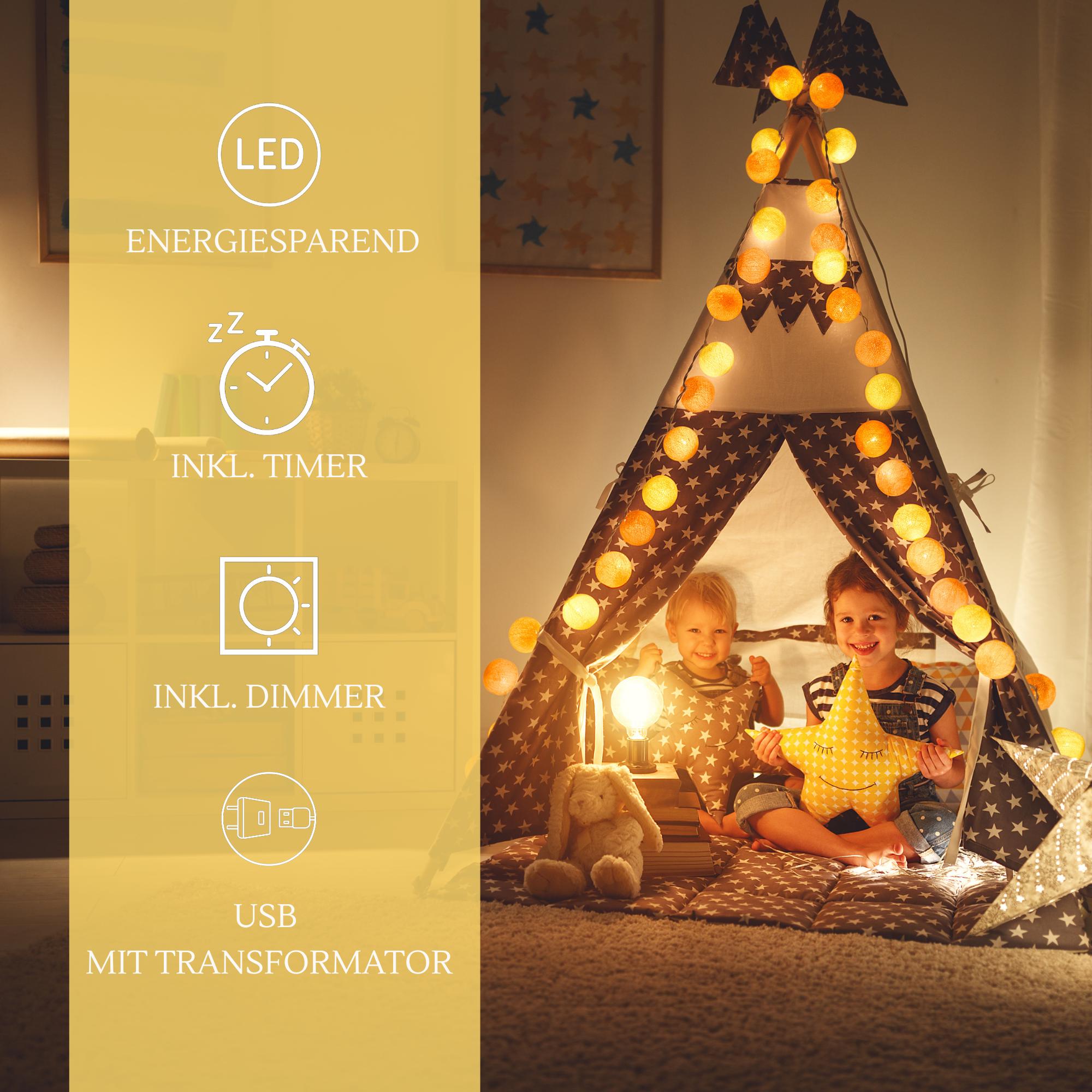 CREATIVECOTTON Catena Luminosa A LED Con Palline Di Cotone - Con Timer E Dimmer, 20 Palline, Colore Cappuccino